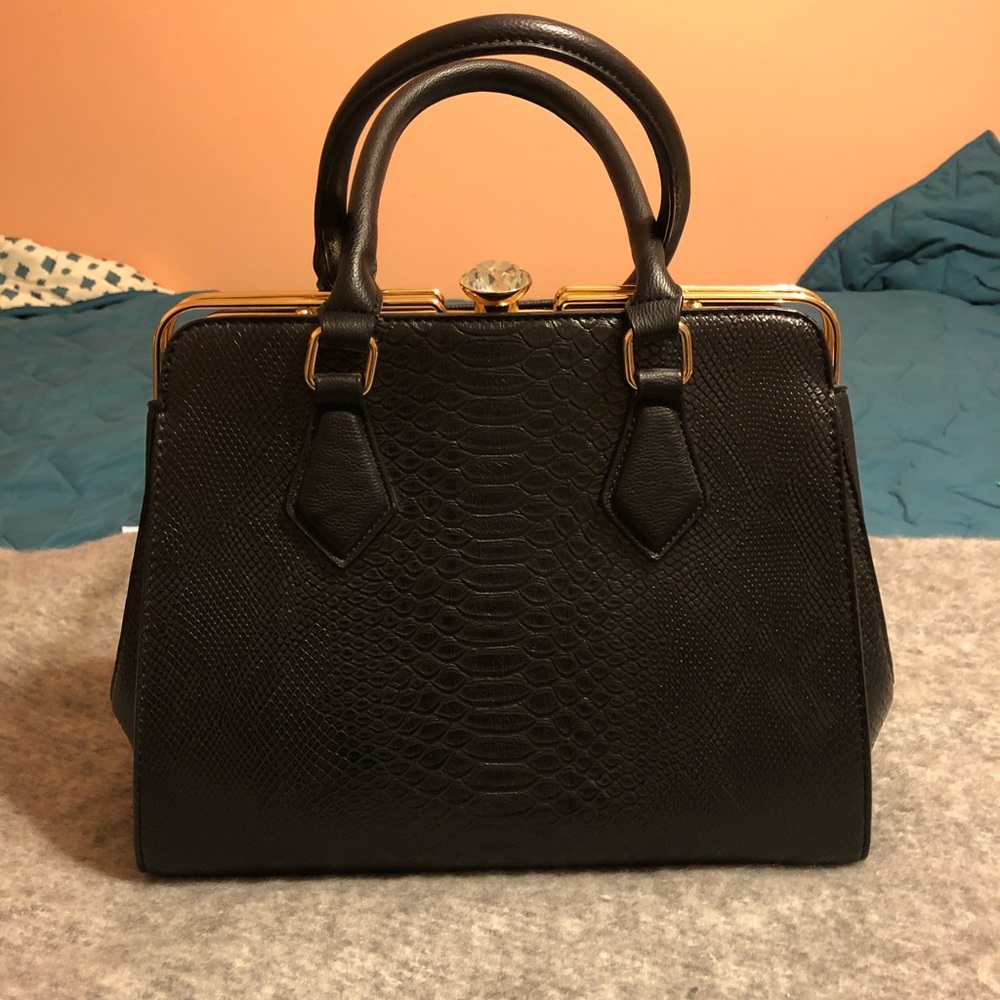 Black Faux Leather Handbag